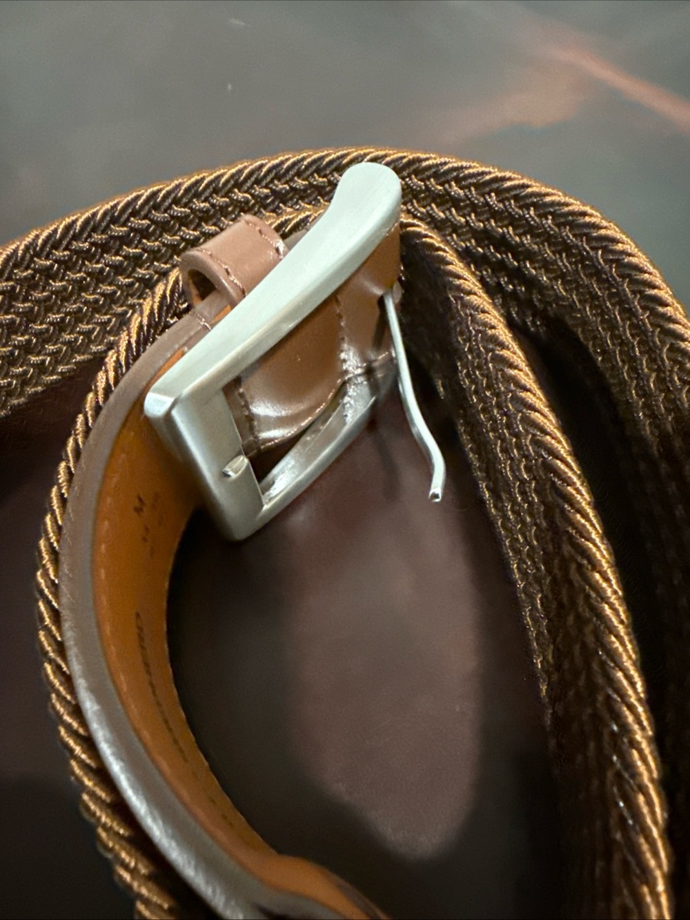 Wolf & Shepherd Stealth Woven Belt Medium 34 - 38 Stretch Maple Brown Leather - Picture 4 of 5